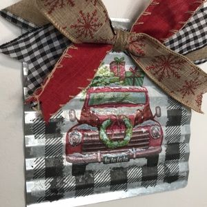 Farmhouse Vintage Red Truck Decoupage Wall Hanger